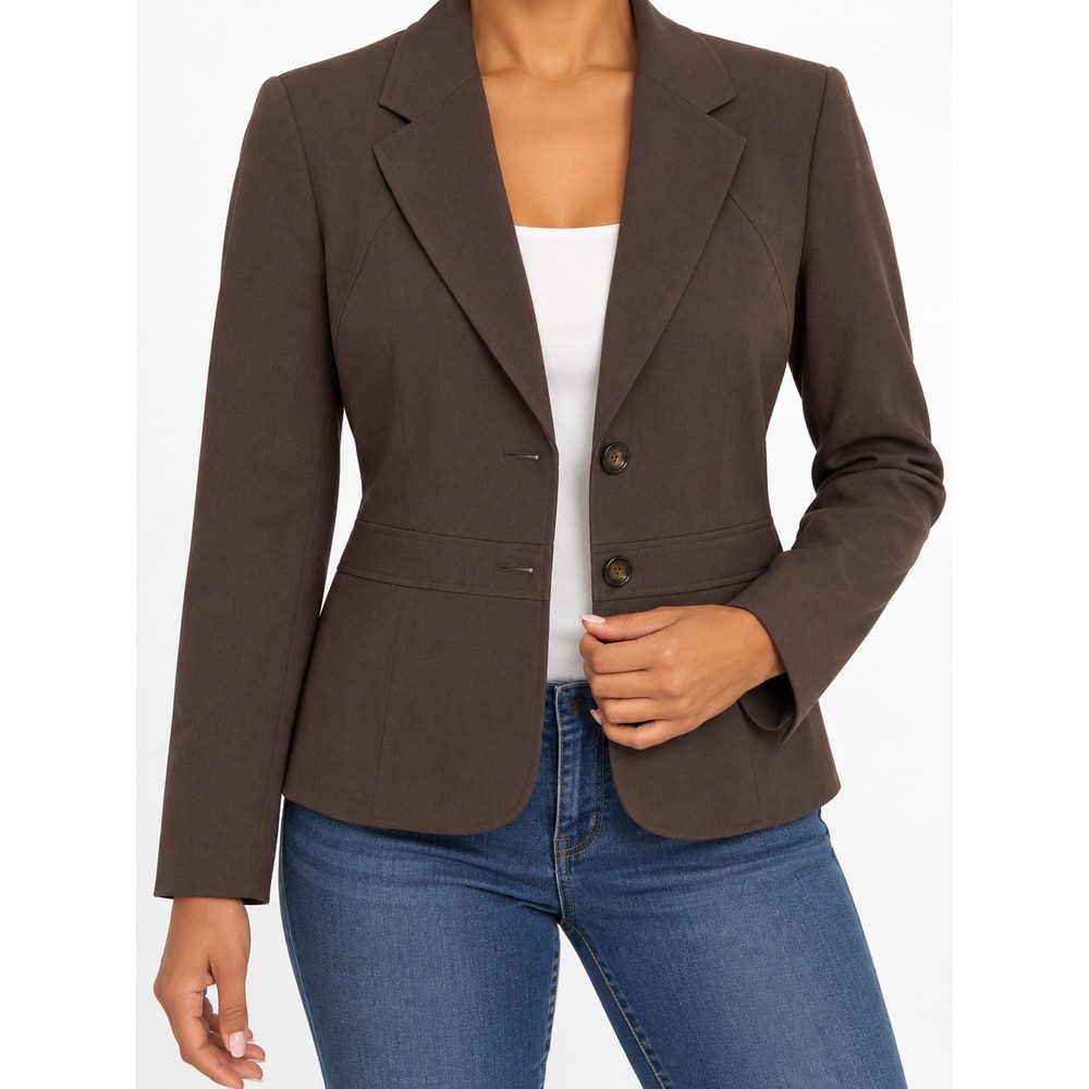 Kasper Separates Brown Two Button Blazer Leopard Print Lining 12 81JMH9X3566